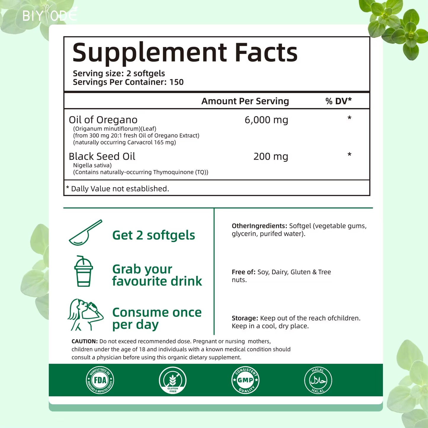 Softgel Capsules Oregano Oil Supplement for Immune Support