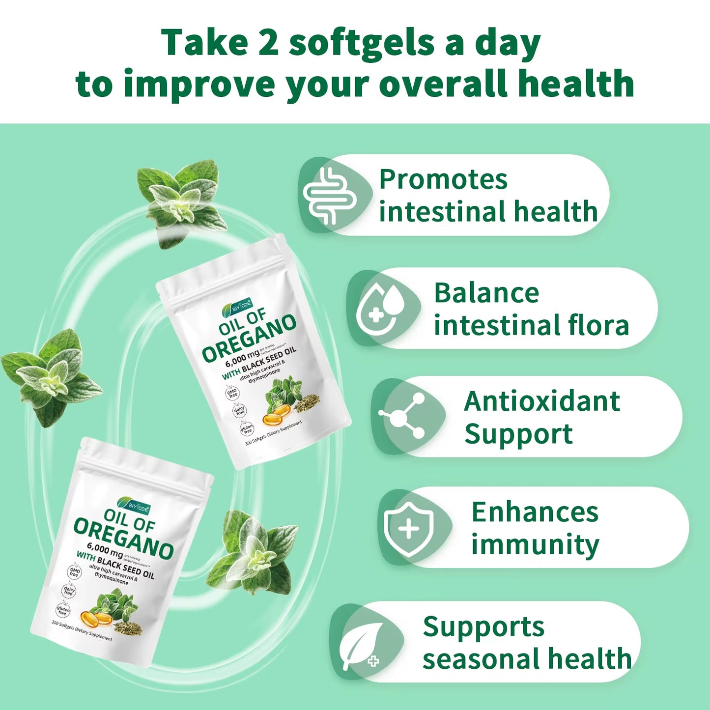 Softgel Capsules Oregano Oil Supplement for Immune Support